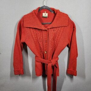 Vintage Hand Knit Woo lCarraig Donn Sweater Cardigan Womens Large Belted Ireland